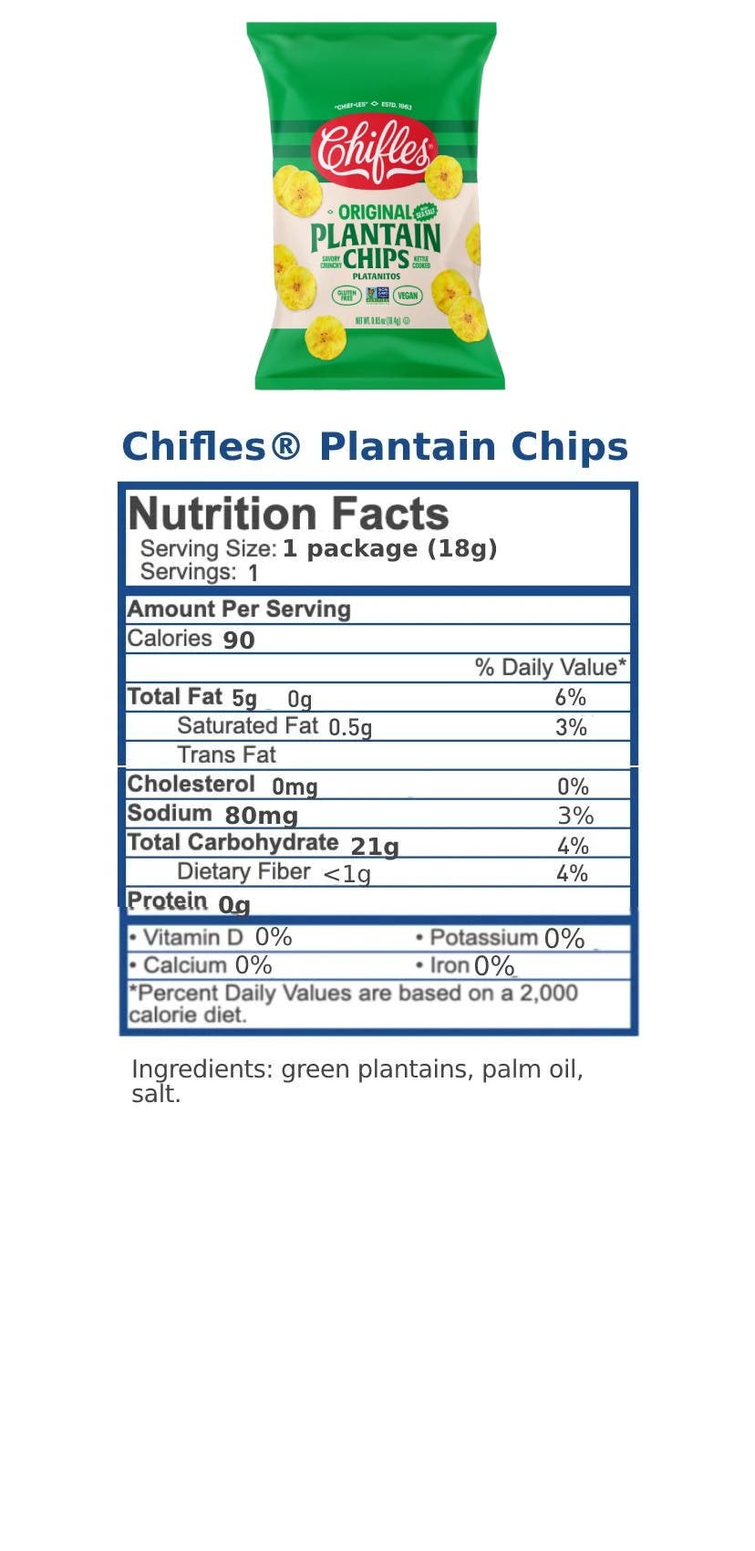 Plantain Chips Nutrition Label
